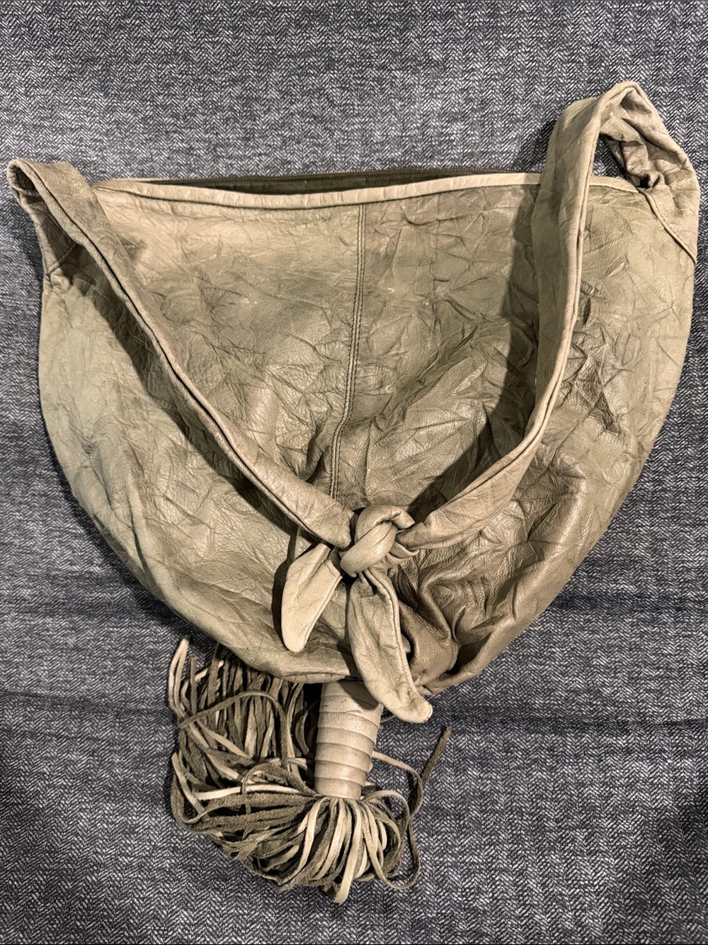 Soft Olive Green Knotted Hobo with Tassel